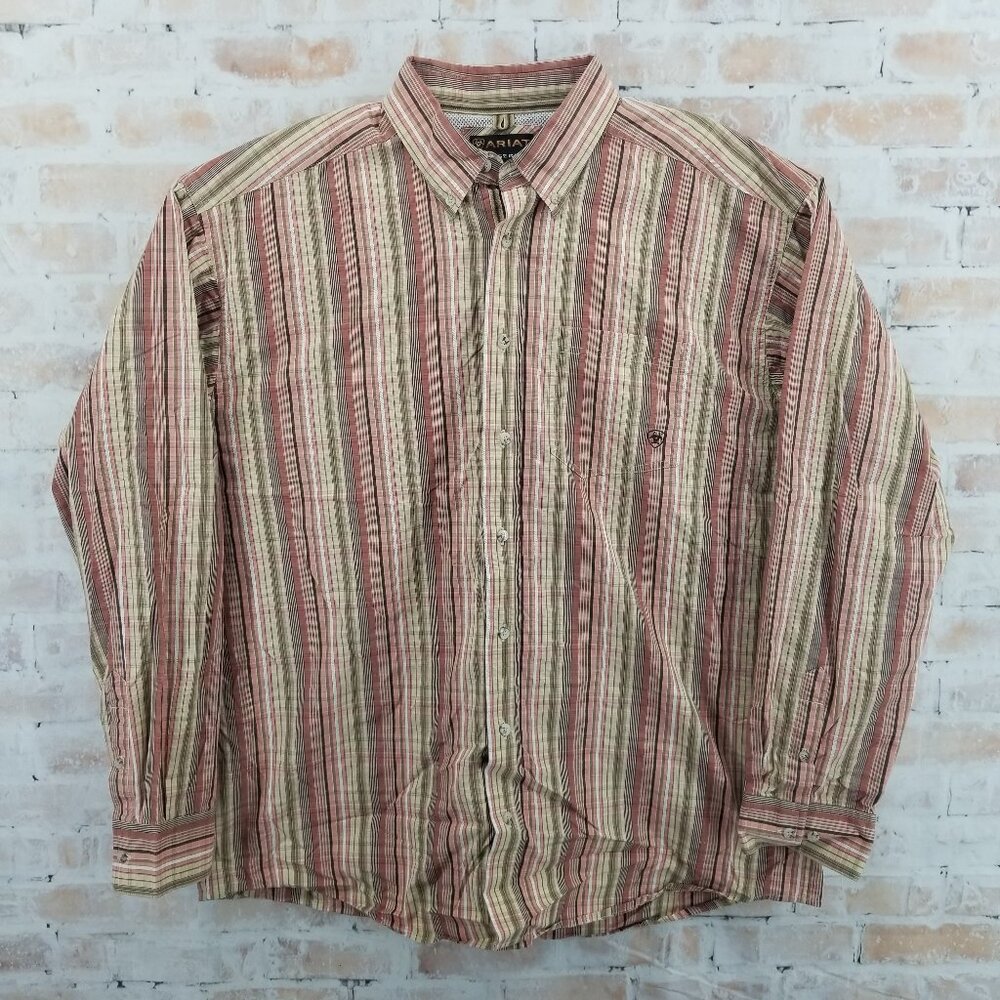 Ariat‎ Pro Series Button-Down Long Sleeve Western Gingham Shirt Men's XXL Peach